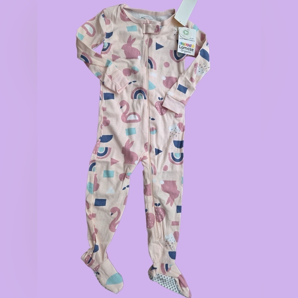Lamaze Organic Kids One Piece Pajama - Pink and Cream   New!  2T